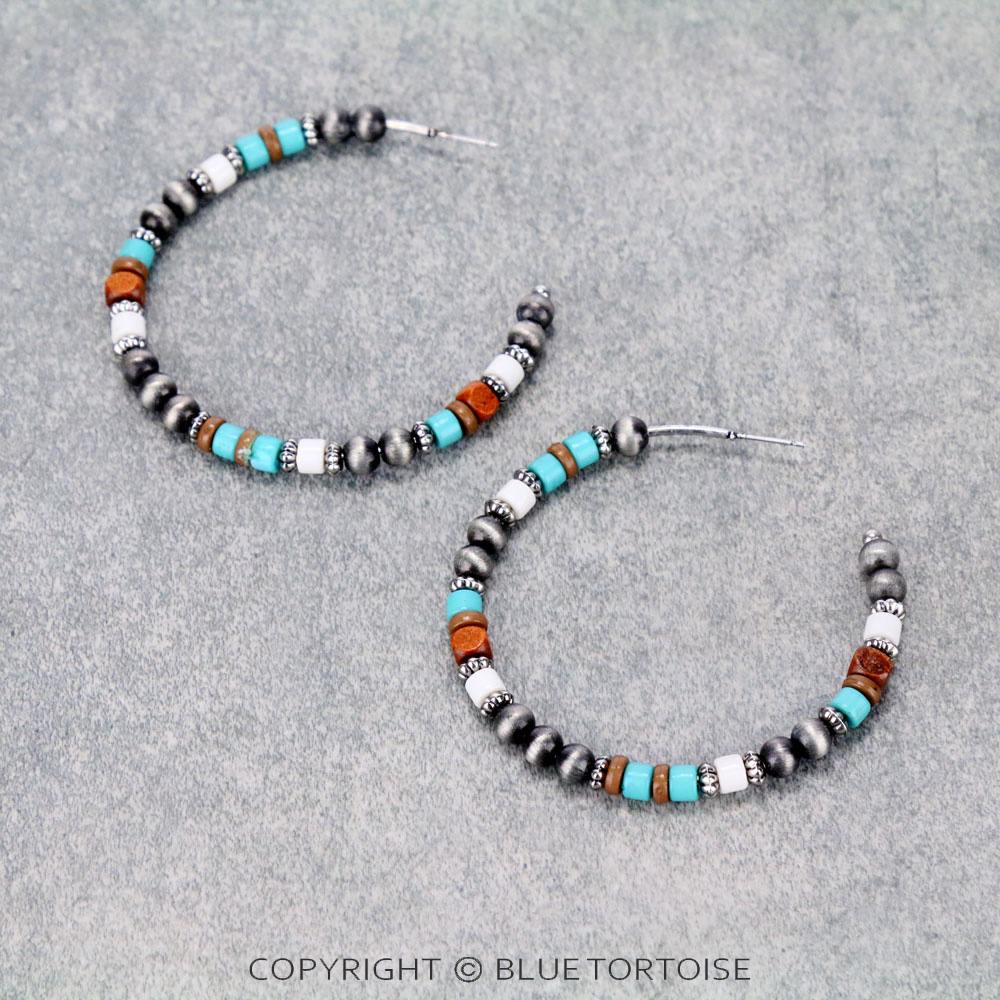 Navajo Style Pearl with Bead Hoop Earrings