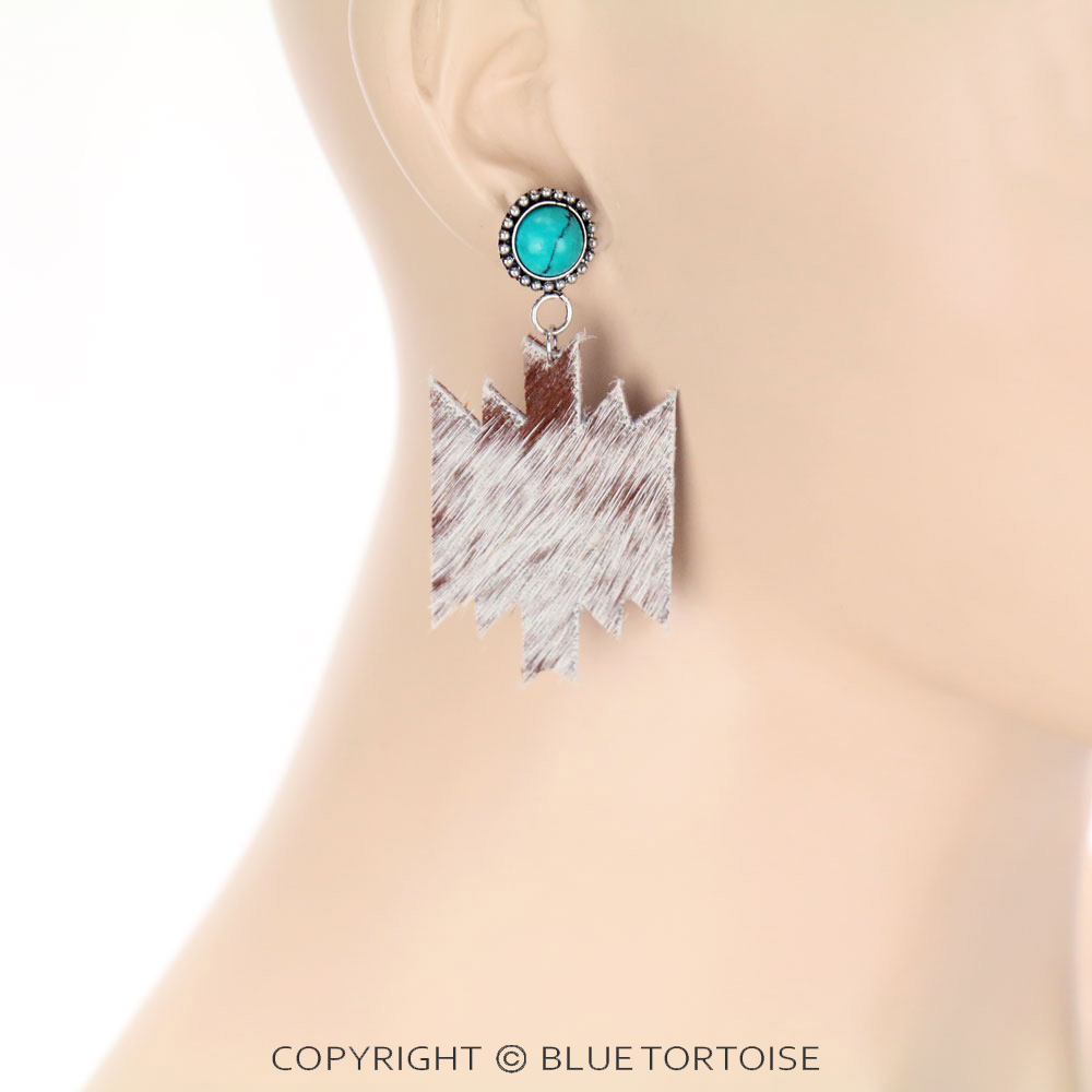 Handmade Aztec Leather Stone Stud Earrings - Image 2