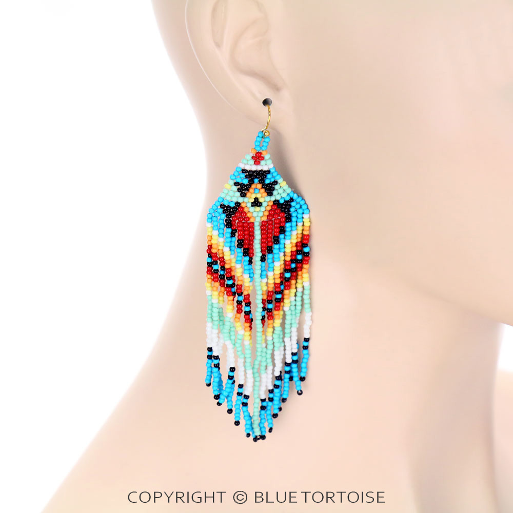 Western Seed Bead Tassel Dangle Earrings - Image 2