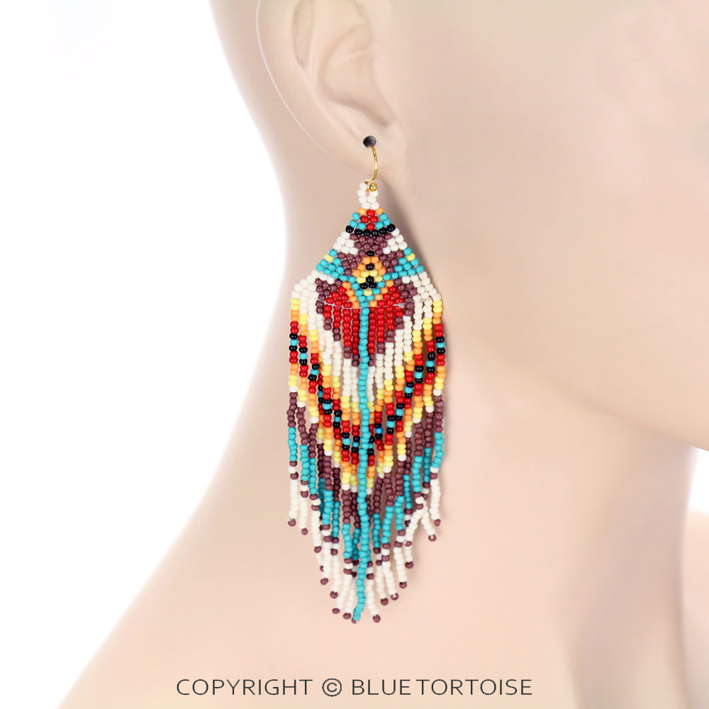 Western Seed Bead Tassel Dangle Earrings - Image 2