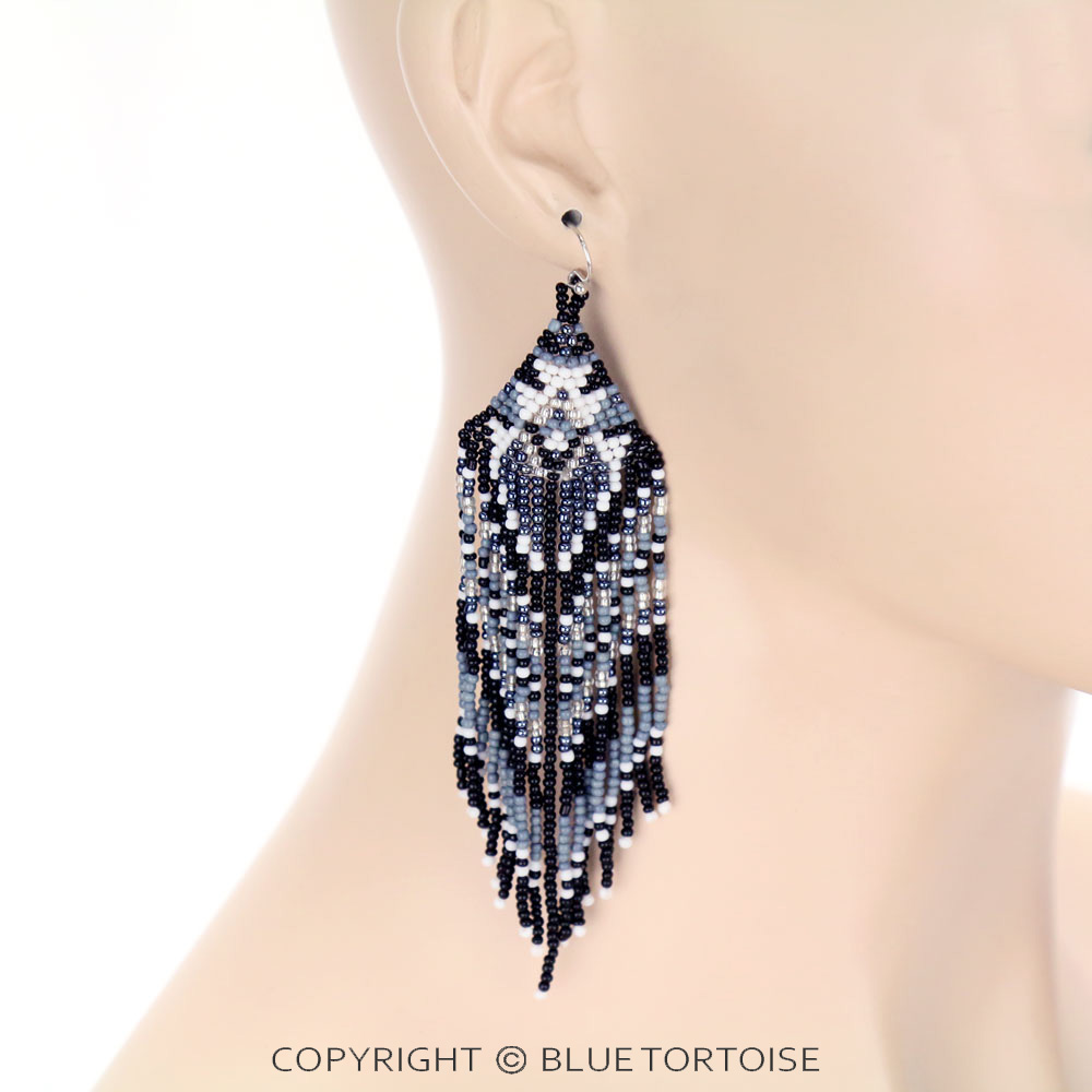 Western Seed Bead Tassel Dangle Earrings - Image 2