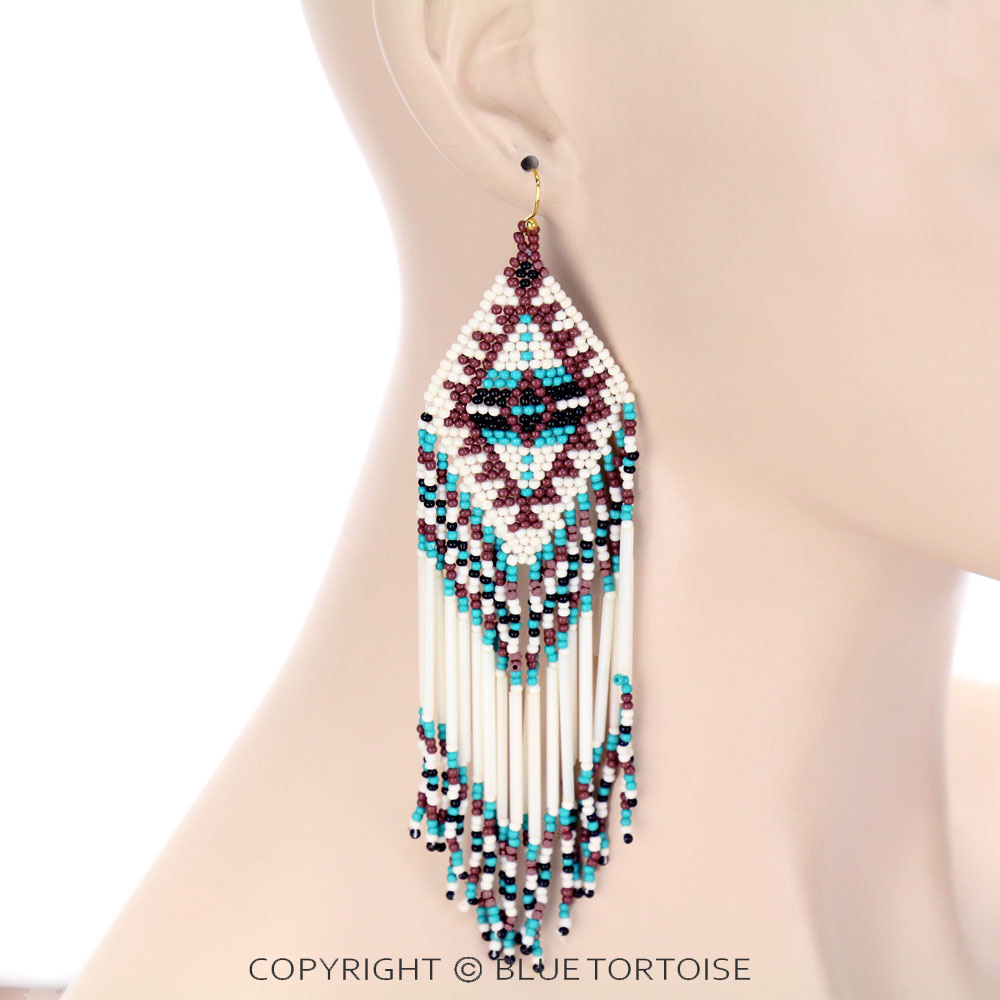 Western Seed Bead Tassel Dangle Earrings - Image 2
