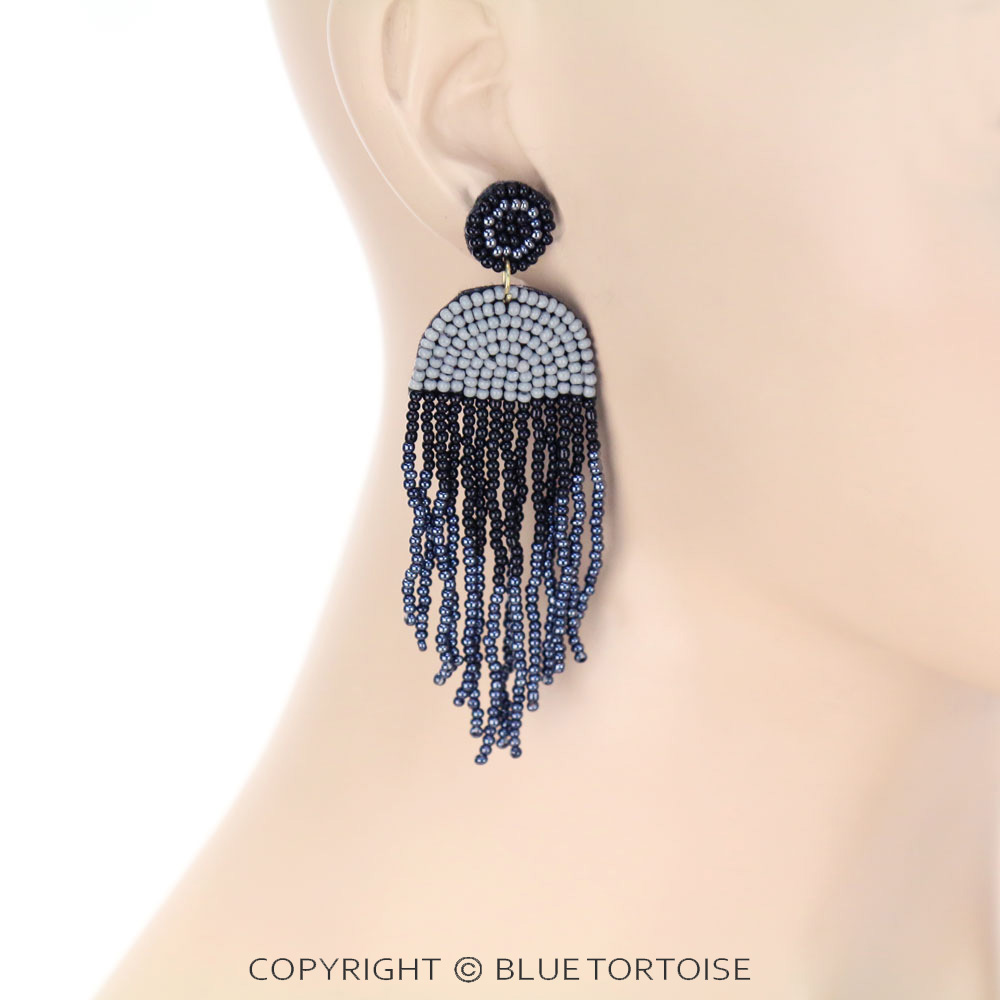 Western Seed Bead Tassel Stud Earrings - Image 2