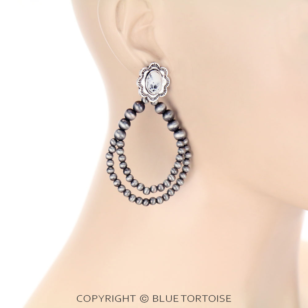 Concho Stone with Navajo Style Pearl Stud Earrings - Image 2
