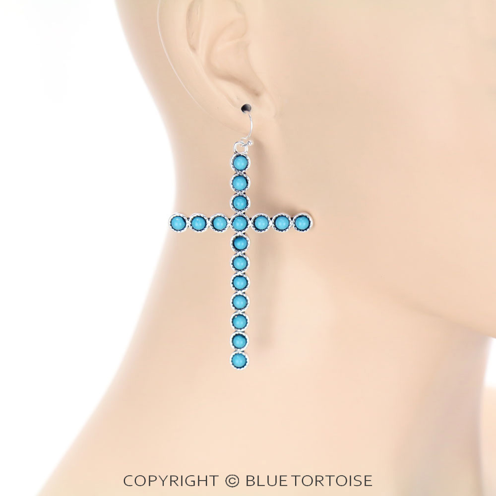 Western Acrylic Stone Cross Dangle Earrings - Image 2