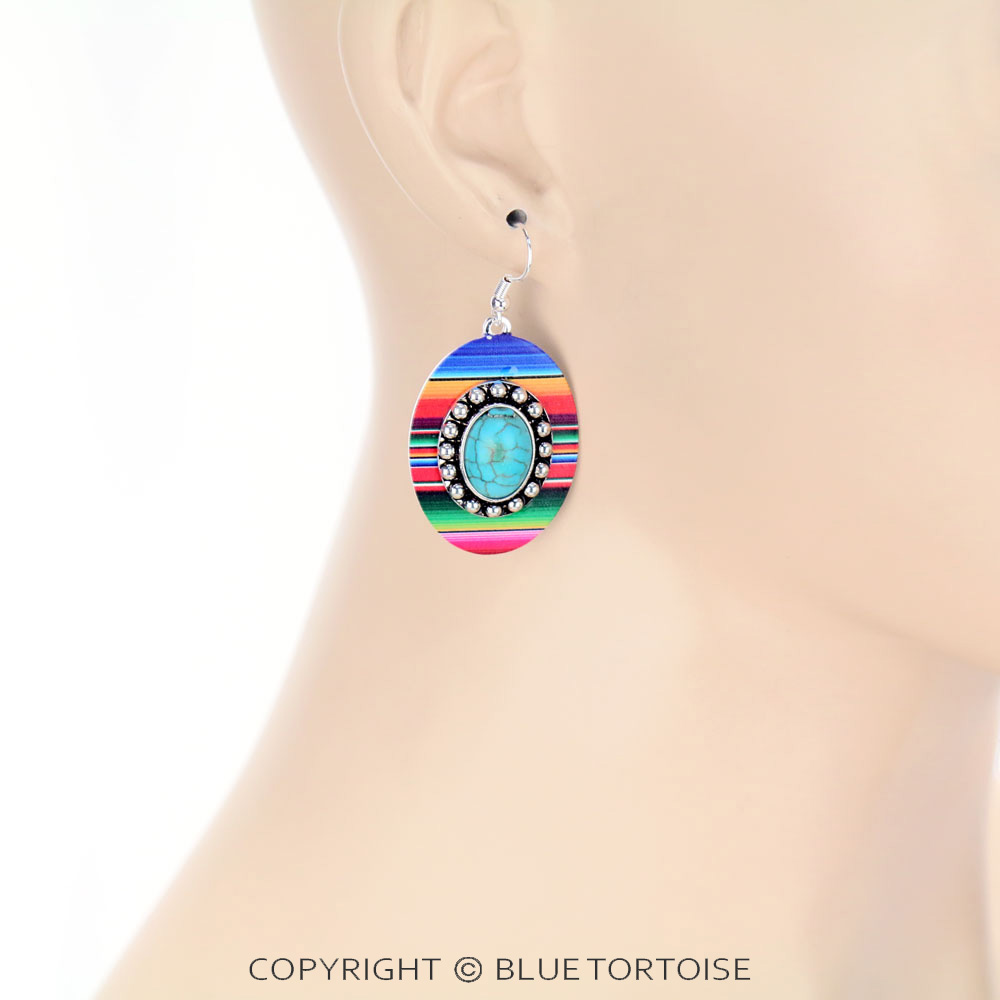 Western Serape Round with Semi Stone Dangle Earrings - Image 2