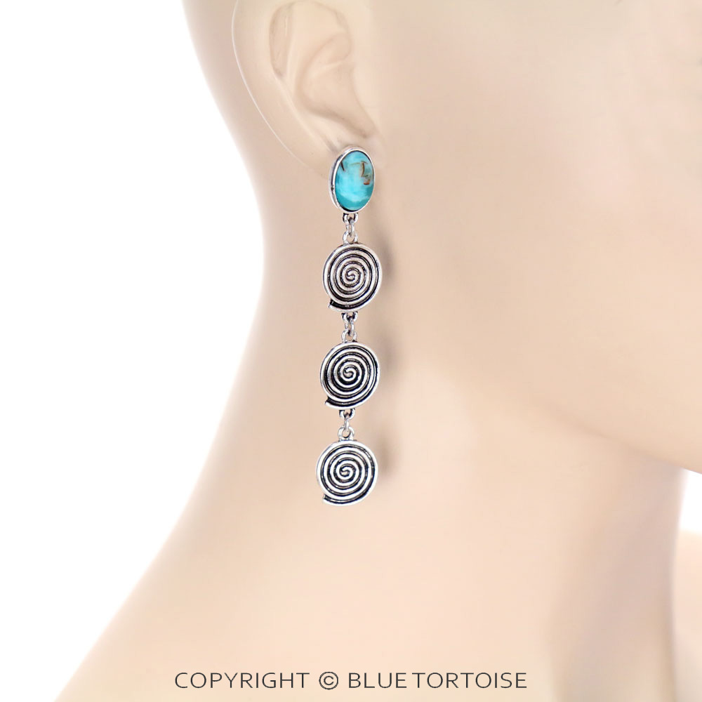 Western Swirl with Stone Drop Stud Earrings - Image 2