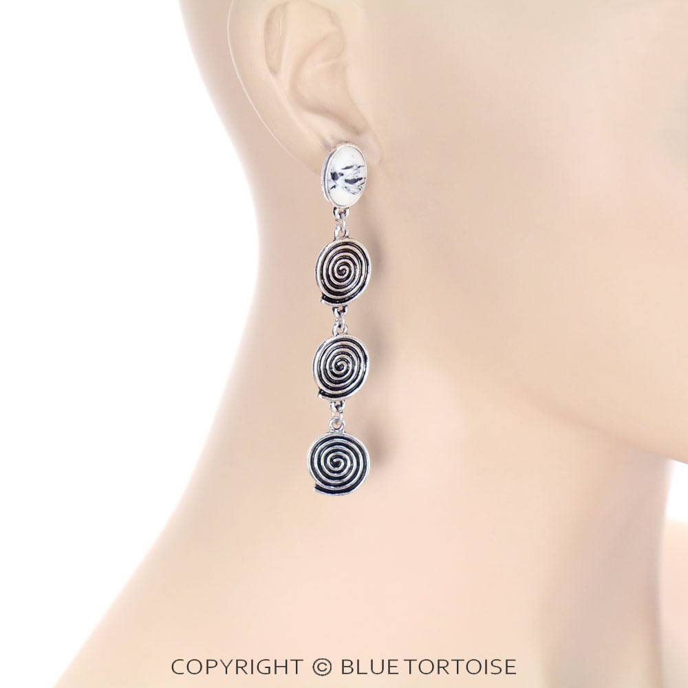 Western Swirl with Stone Drop Stud Earrings - Image 2