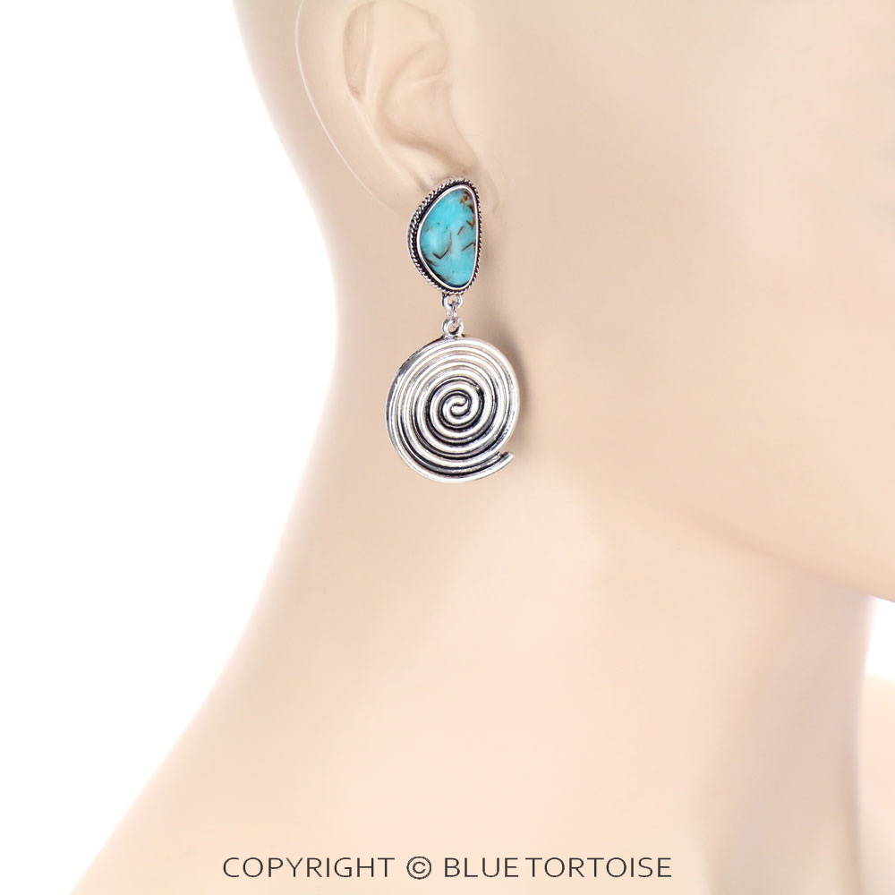 Western Swirl with Stone Drop Stud Earrings - Image 2
