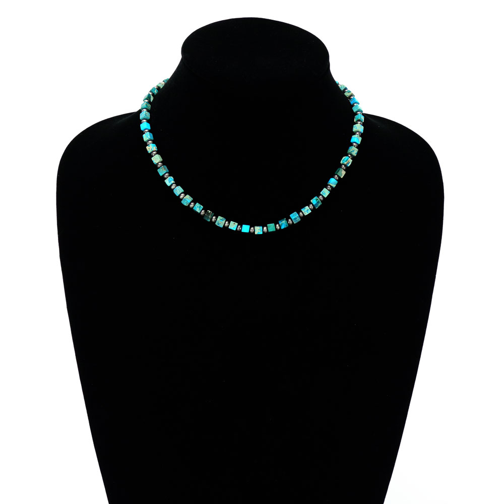 15" Long, Tiny 4mm Square Natural Gemstone Necklace - Image 2