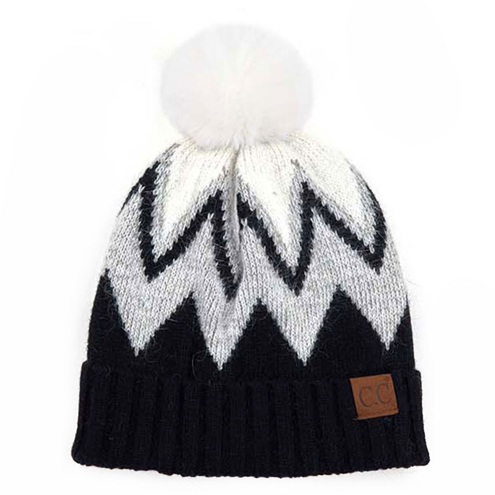 C.C Knit Ribbed Beanie with Pom