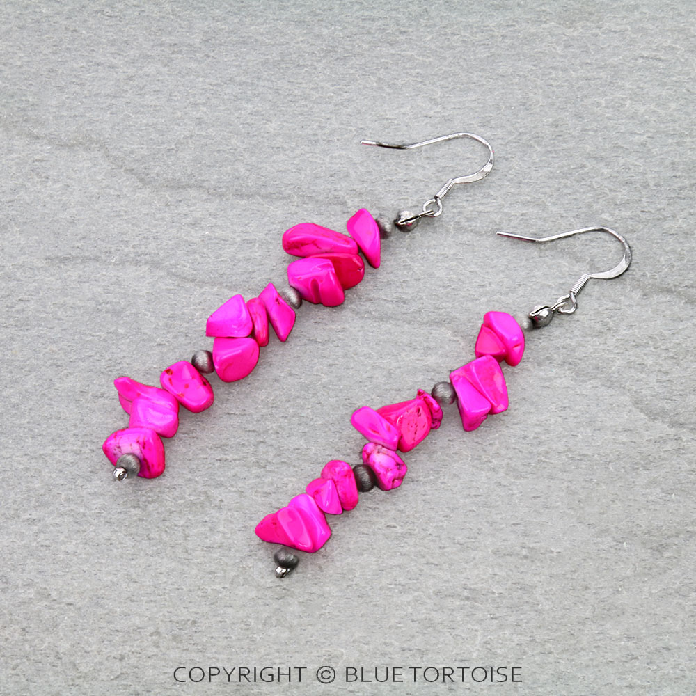 Navajo Style Pearl & Chip Stone Dangle Earrings