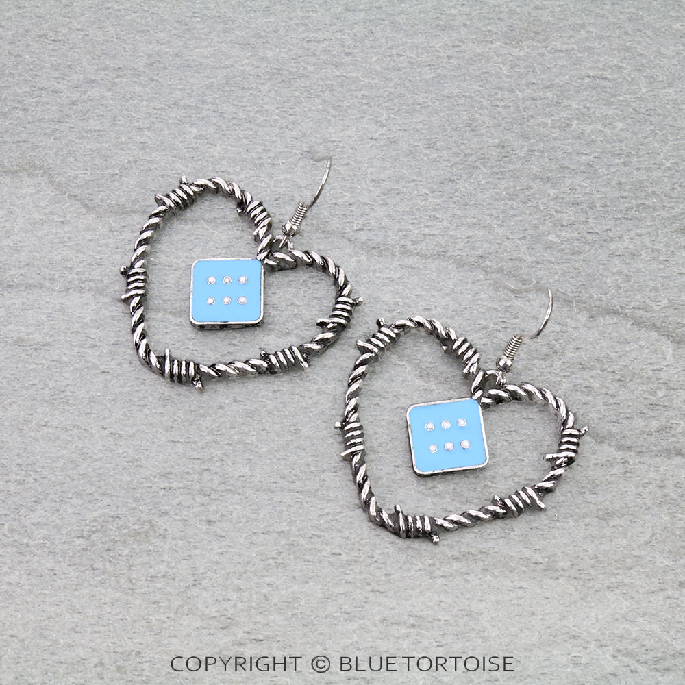 Western Barbed Heart with Dice Dangle Earrings