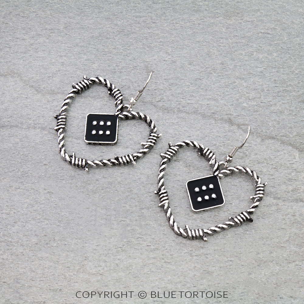 Western Barbed Heart with Dice Dangle Earrings