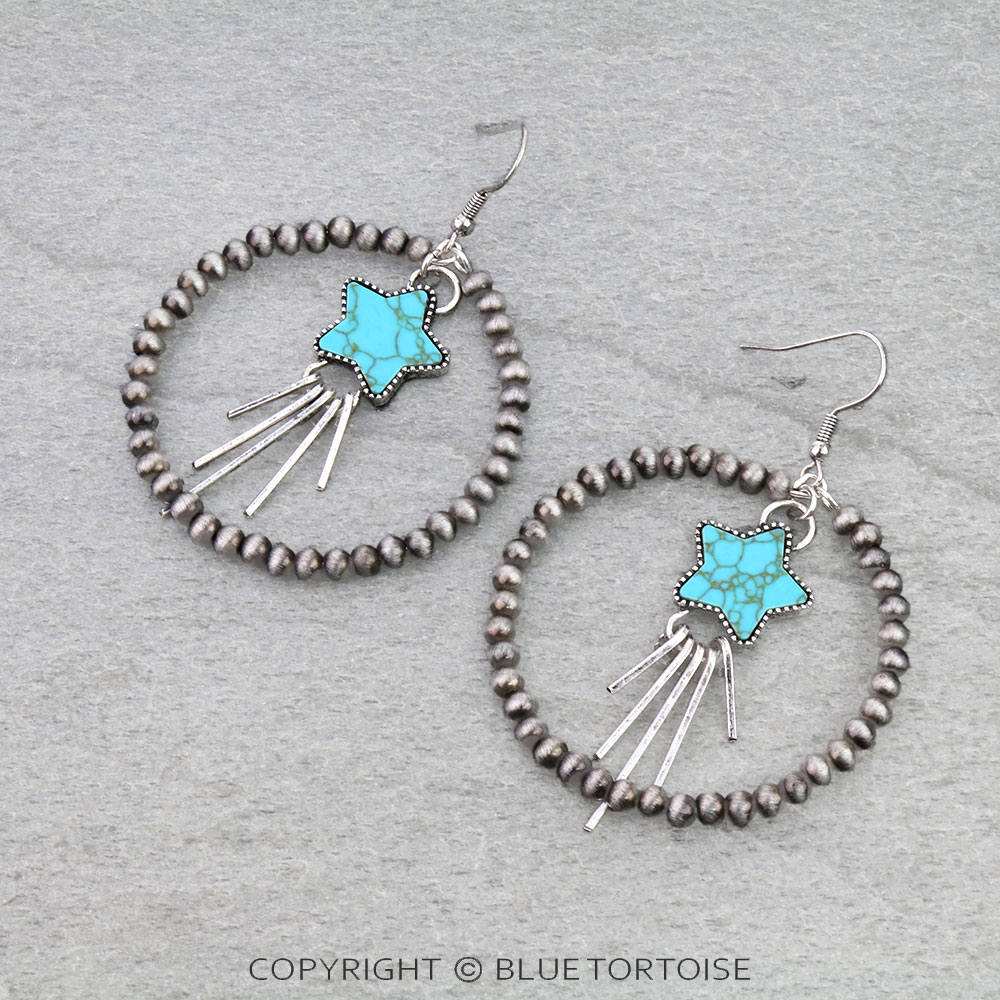 Navajo Style Pearl with Star Stone Dangle Earrings