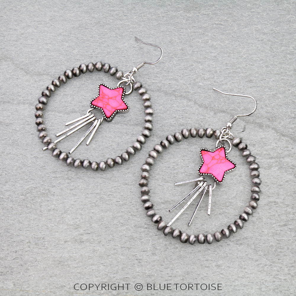 Navajo Style Pearl with Star Stone Dangle Earrings