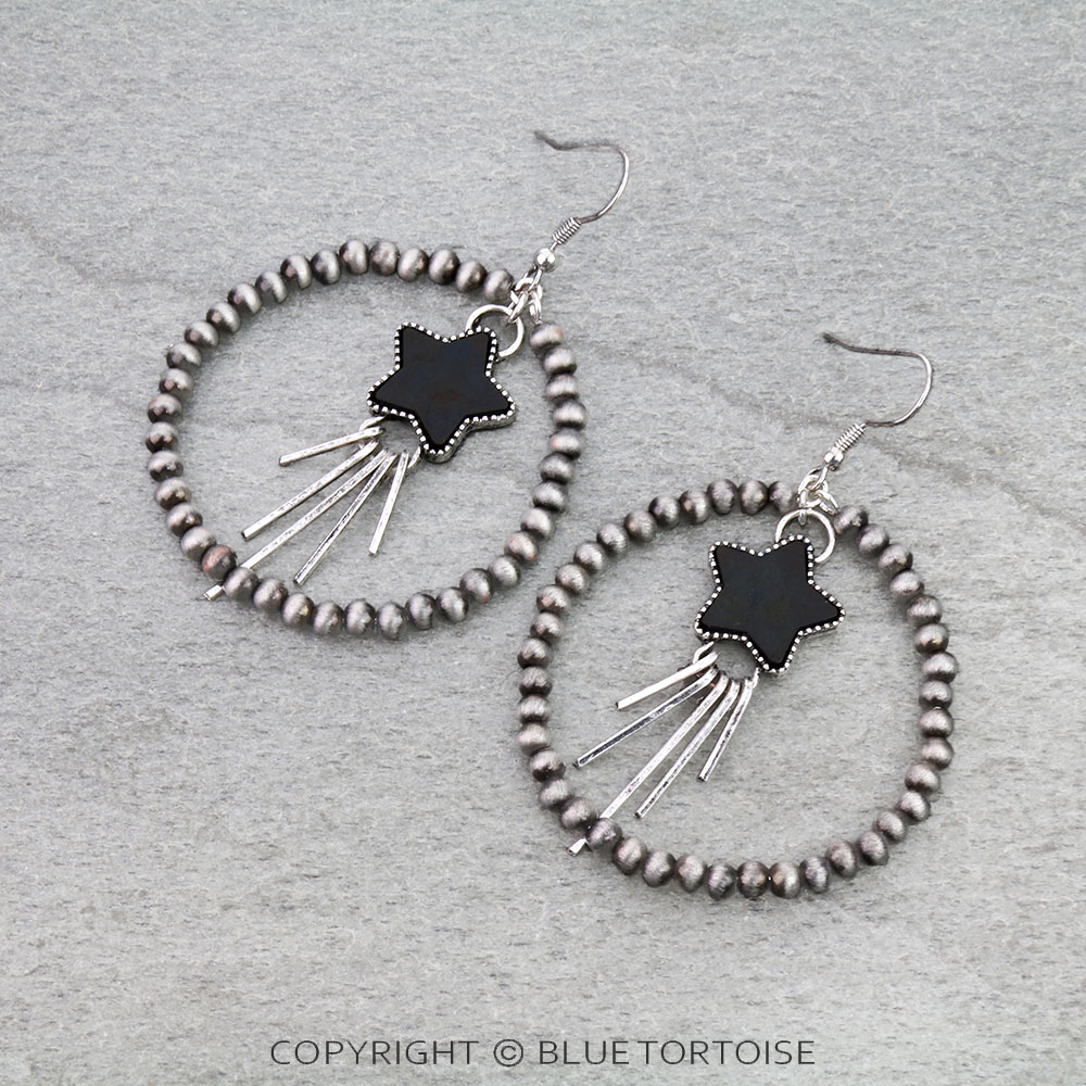 Navajo Style Pearl with Star Stone Dangle Earrings