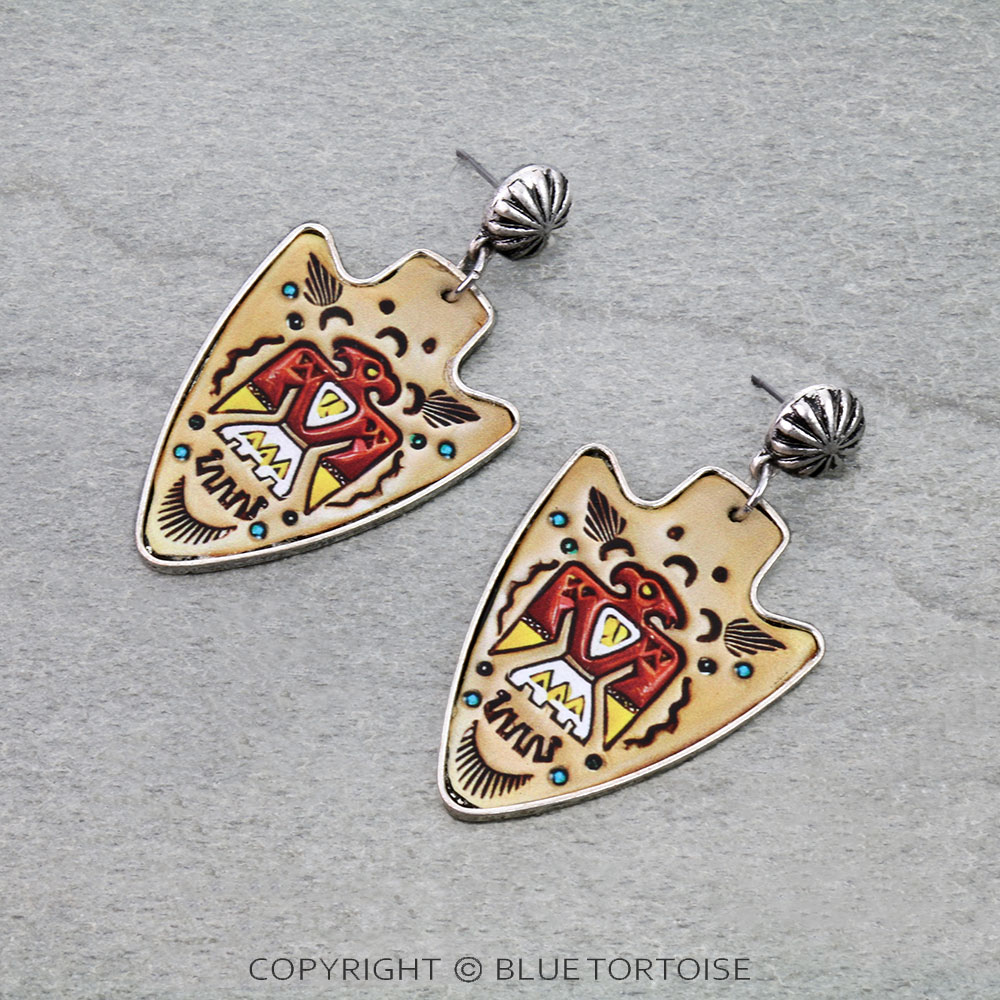 Western Thunderbird Leather Arrowhead Stud Earrings