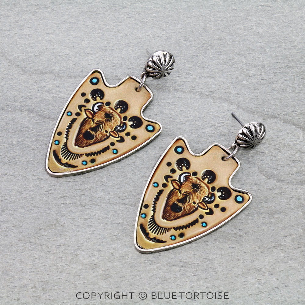 Western Buffalo Leather Arrowhead Stud Earrings