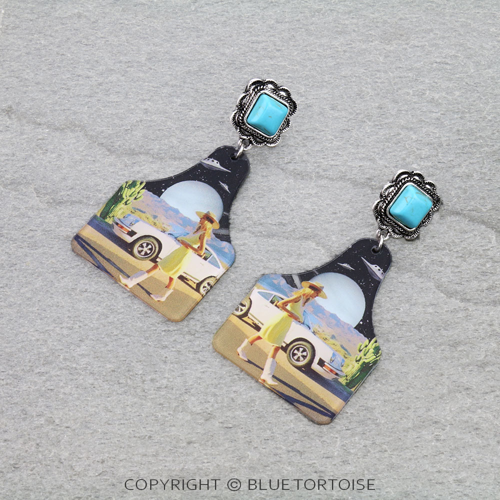 Western Cosmic Cowgirl Ear Tag Stud Earrings