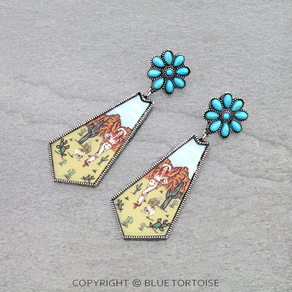 Western Cowgirl Scenery Concho Stud Earrings
