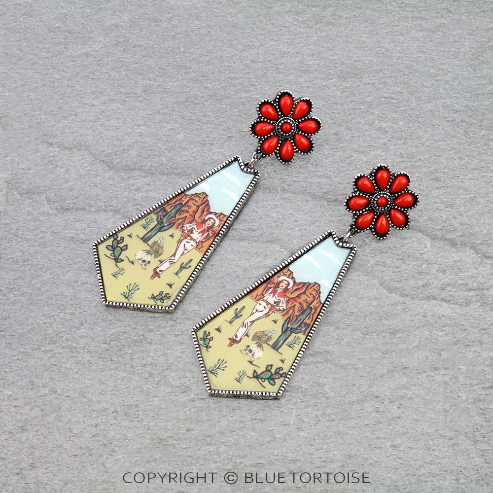 Western Cowgirl Scenery Concho Stud Earrings