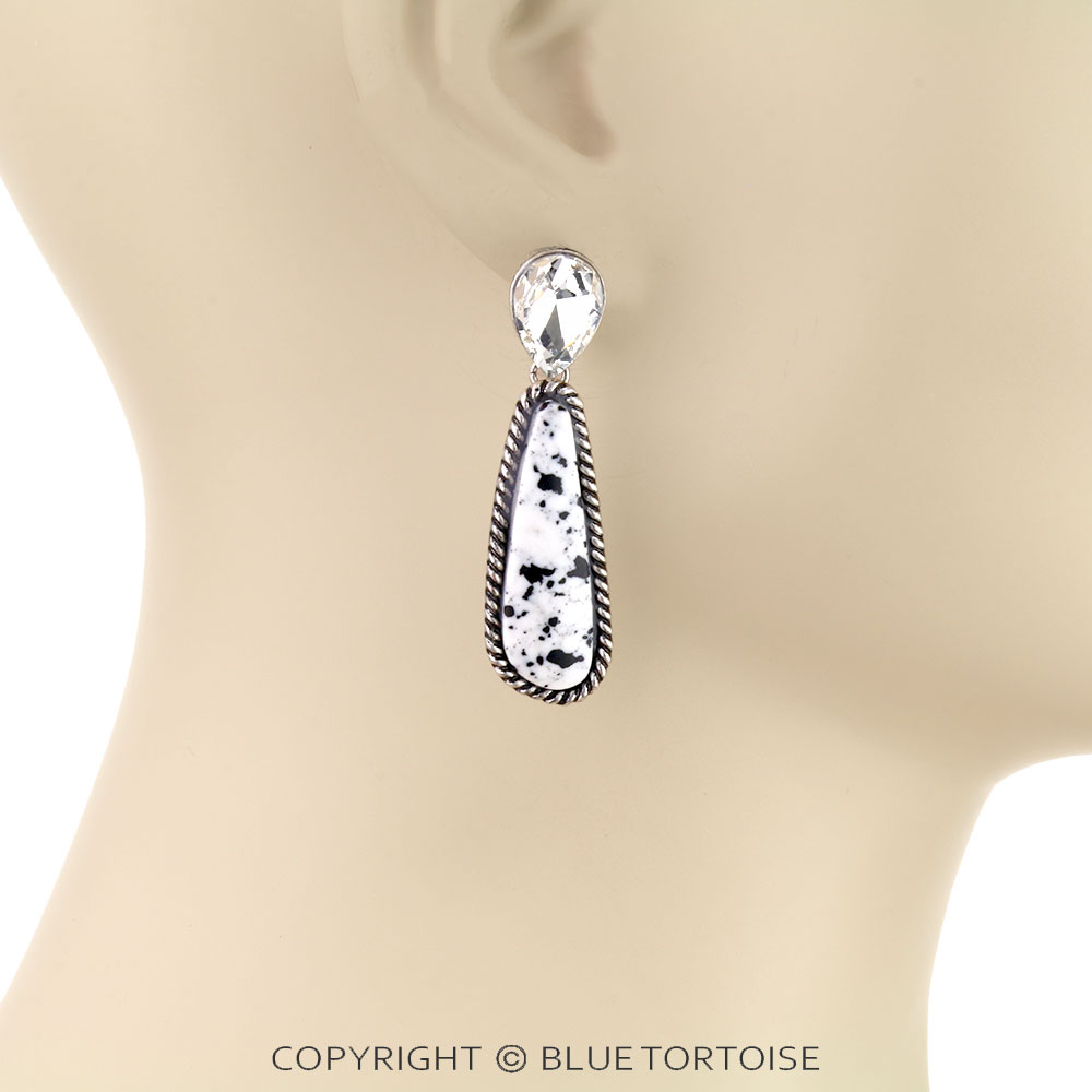 Western Teardrop Stone Stud Earrings - Image 2