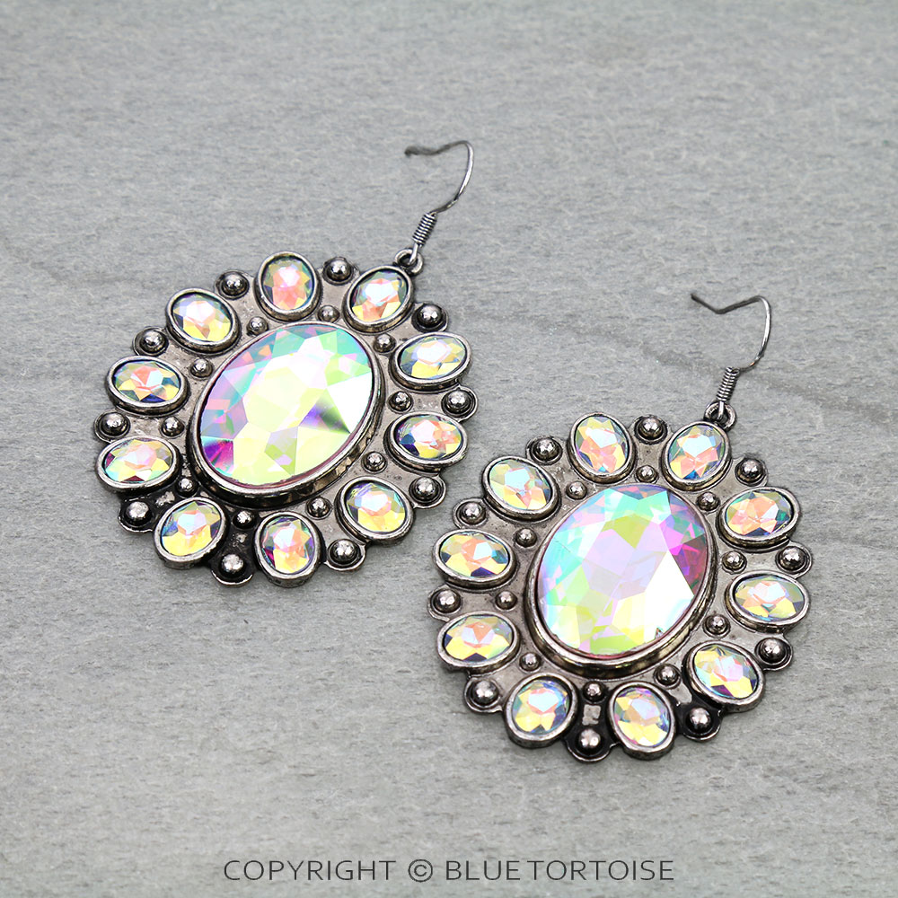 Western Concho Flower Stone Dangle Earrings