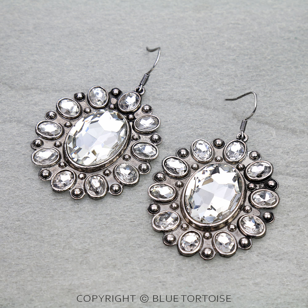 Western Concho Flower Stone Dangle Earrings