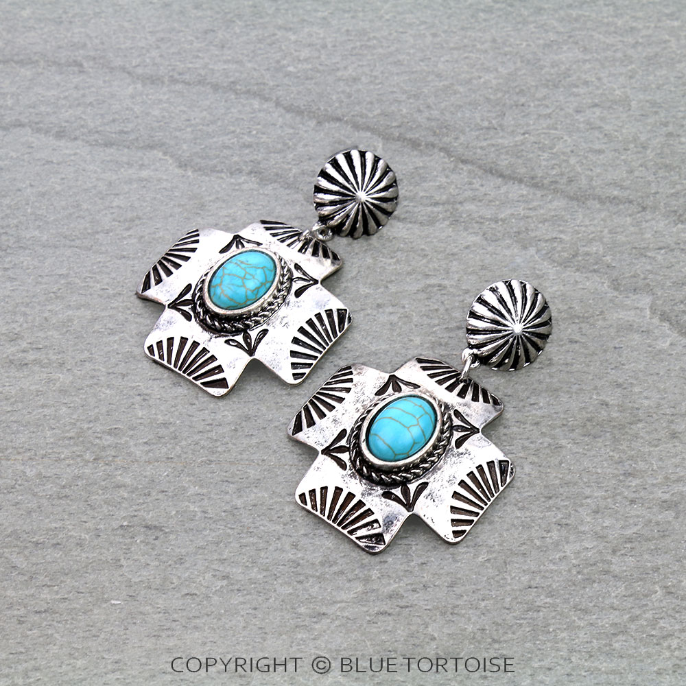 Western Cross Concho Stud Earrings