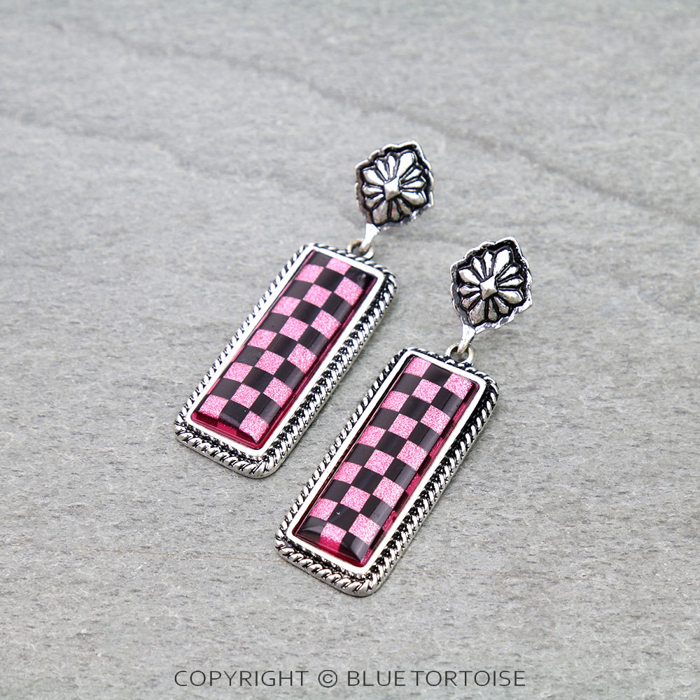 Western Checker Bar Stud Earrings
