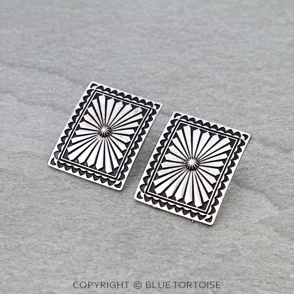 Western Rectangle Concho Stud Earrings