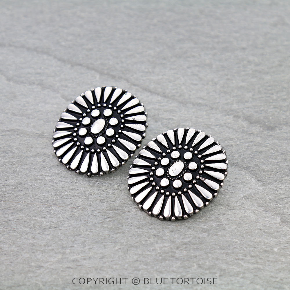 Western Round Concho Stud Earrings