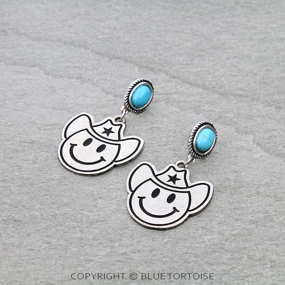 Western Smiley Face Stud Earrings