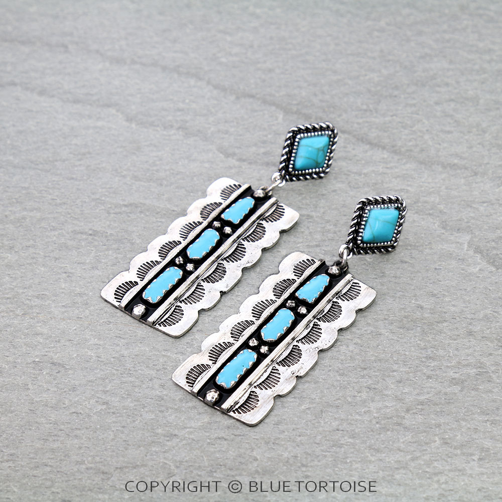 Western Rectangle Concho Stud Earrings