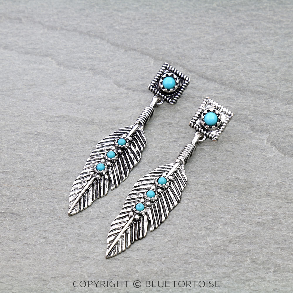 Western Feather Stone Stud Earrings