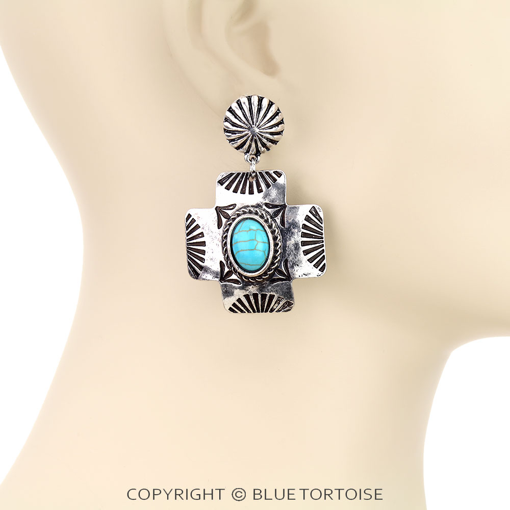 Western Cross Concho Stud Earrings - Image 2