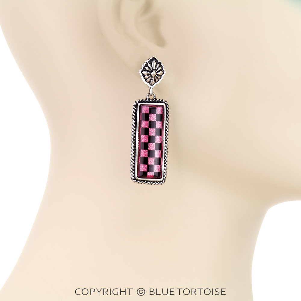 Western Checker Bar Stud Earrings - Image 2