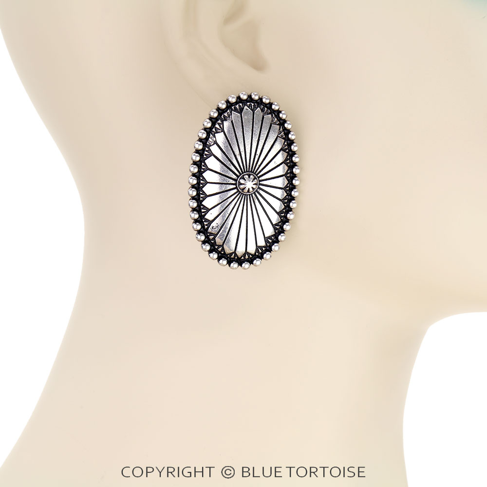Western Oval Concho Stud Earrings - Image 2