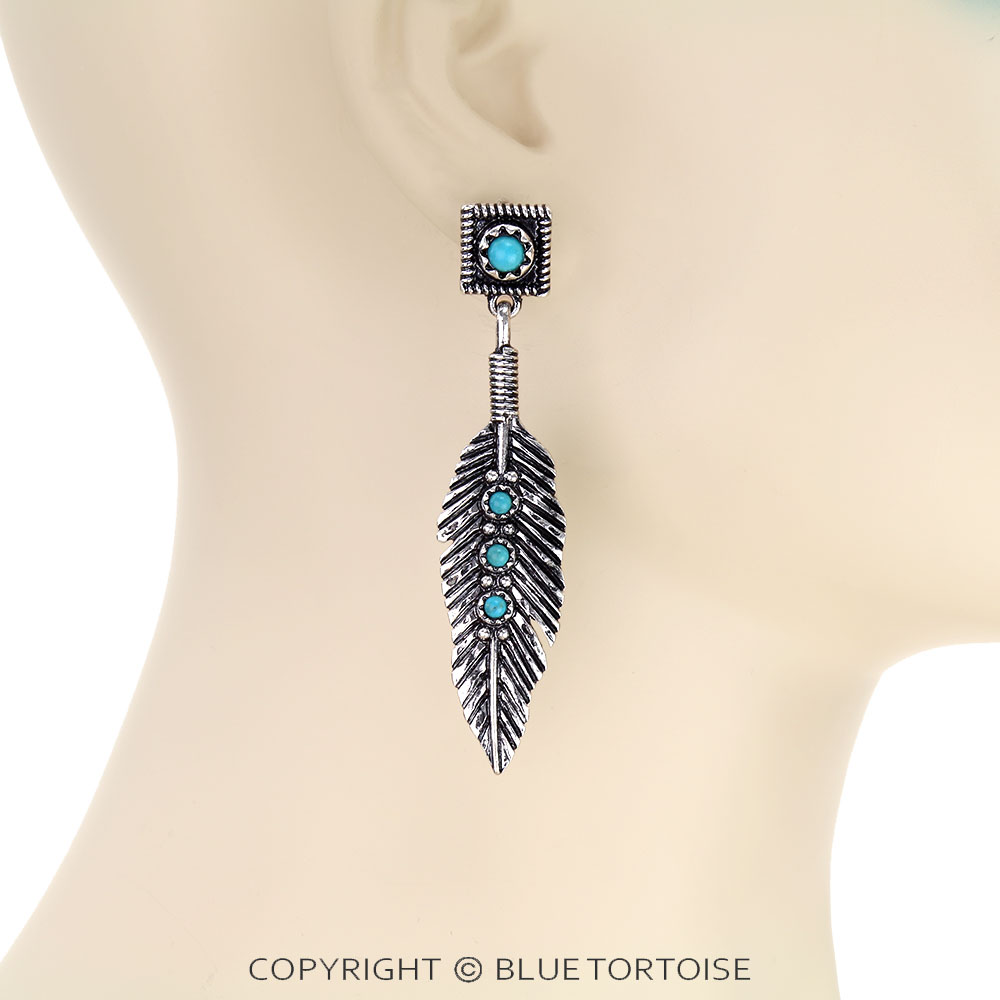 Western Feather Stone Stud Earrings - Image 2