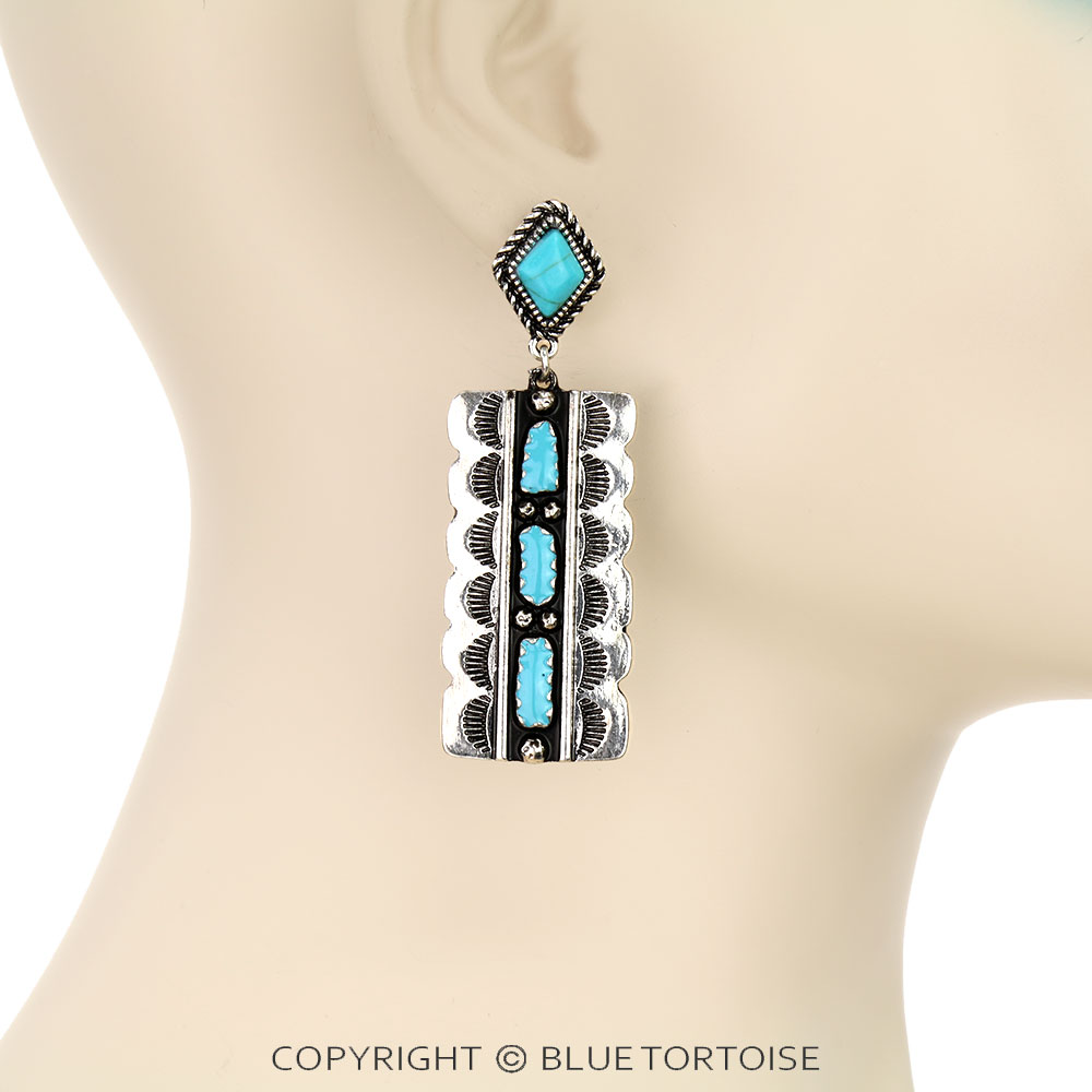 Western Rectangle Concho Stud Earrings - Image 2