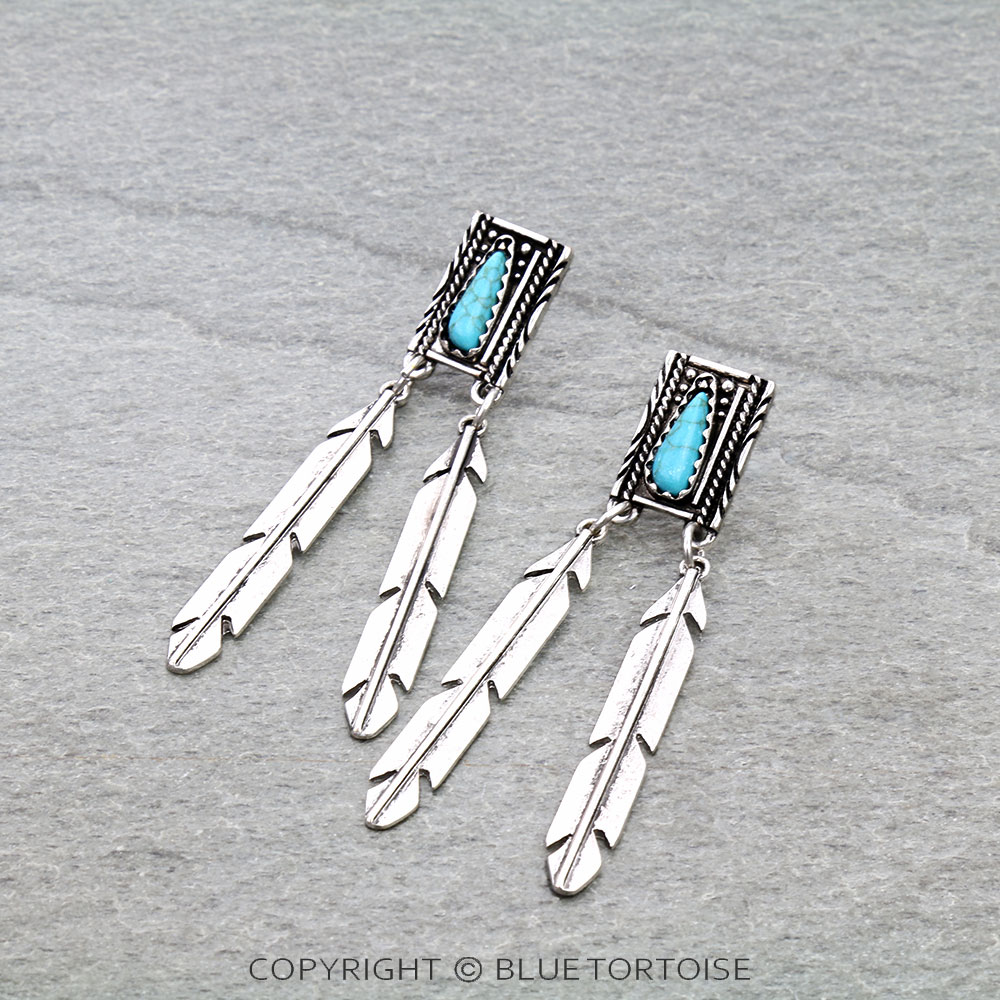 Western Feather Stone Stud Earrings