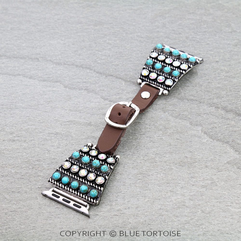 Western Style Stone Apple Watch Leather Band
