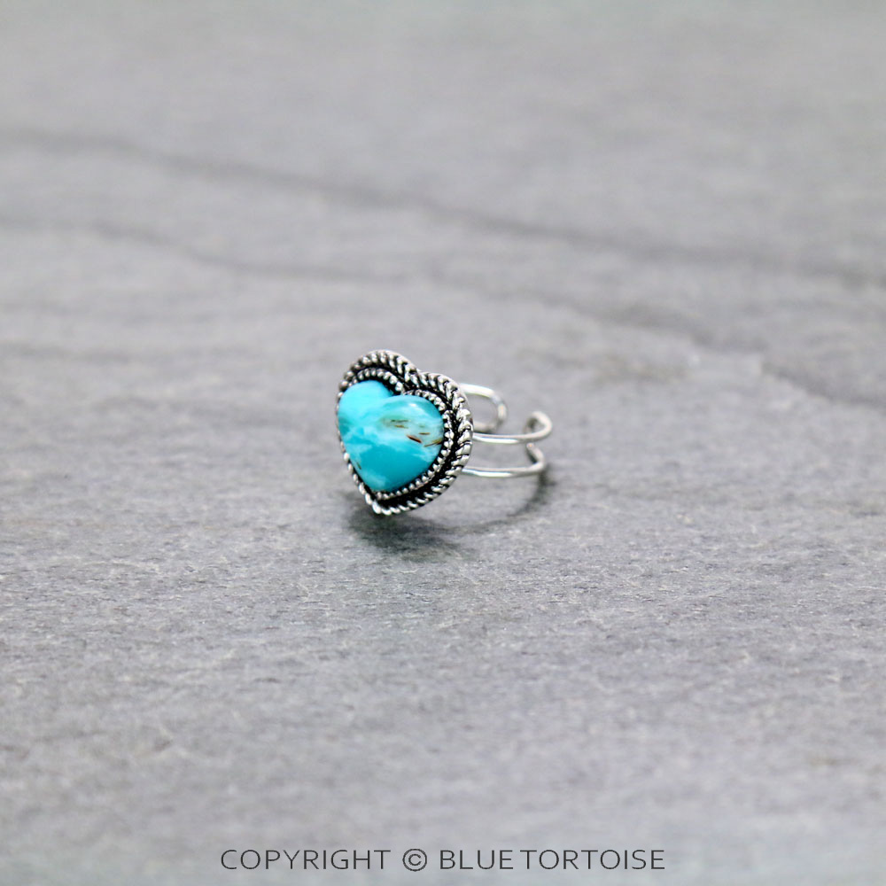 Western Hand Craft Stone Heart Adjustable Ring - Image 3