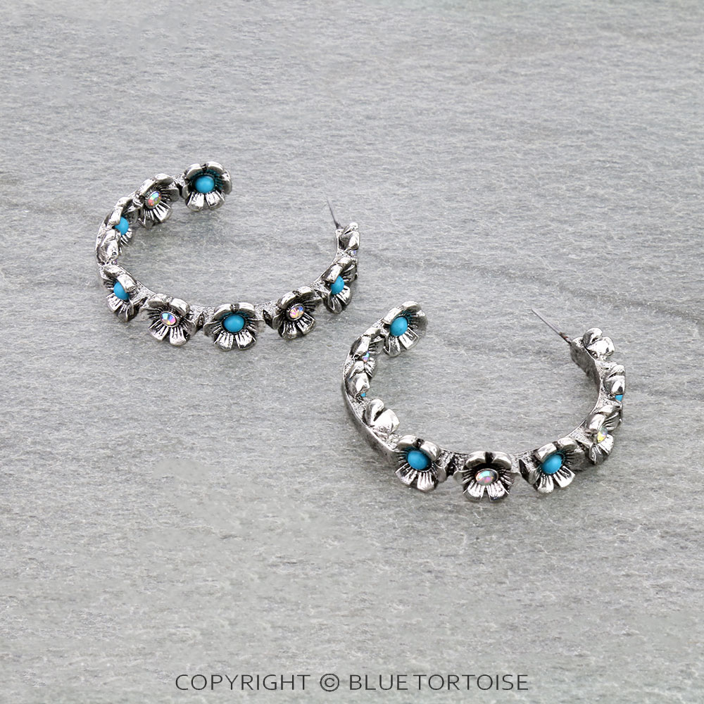 Western Flower Rhinestone Hoop Earrings