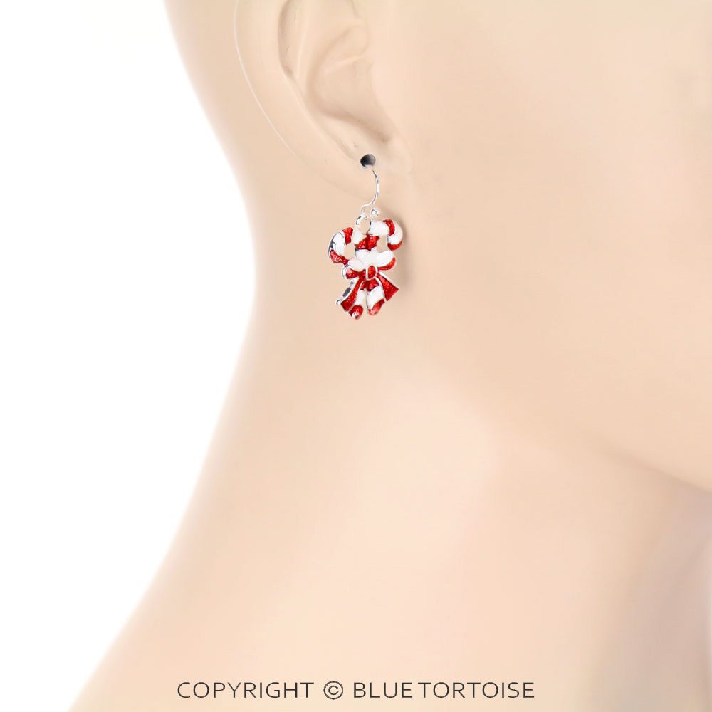 Christmas Epoxy Candy Cane Dangle Earrings - Image 2