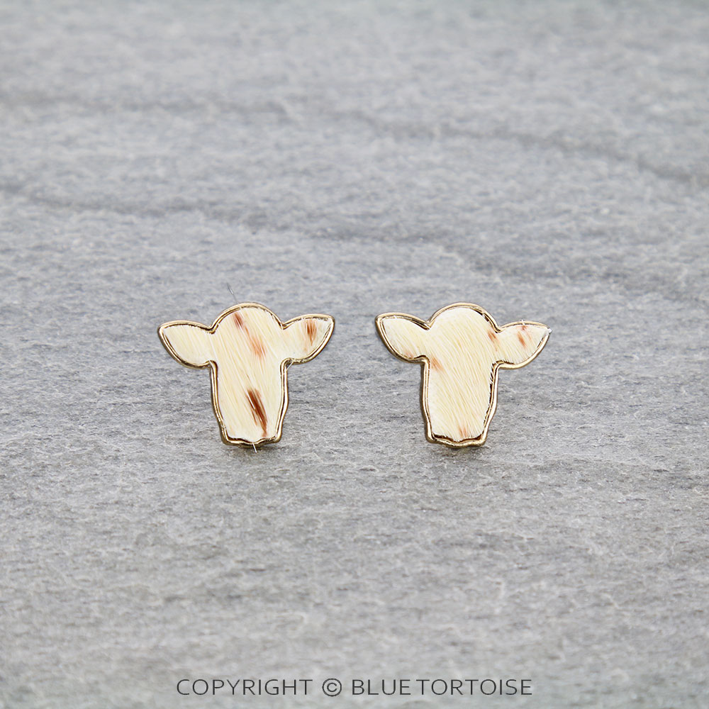 Genuine Leather Cow Stud Earrings