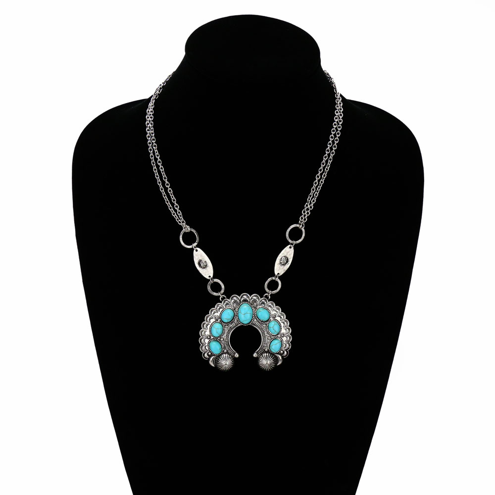 Western Semi Stone Squash Blossom Necklace Set - Image 2