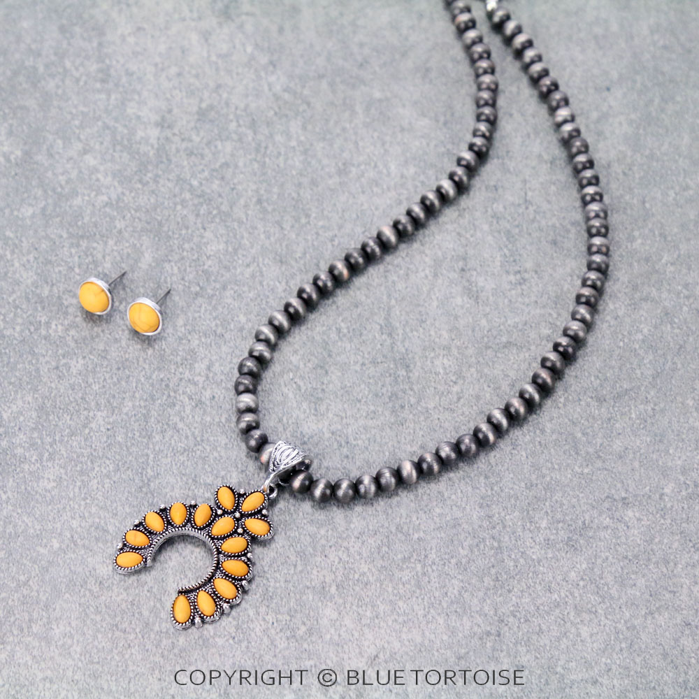 Squash Blossom Navajo Style Pearl Necklace Set