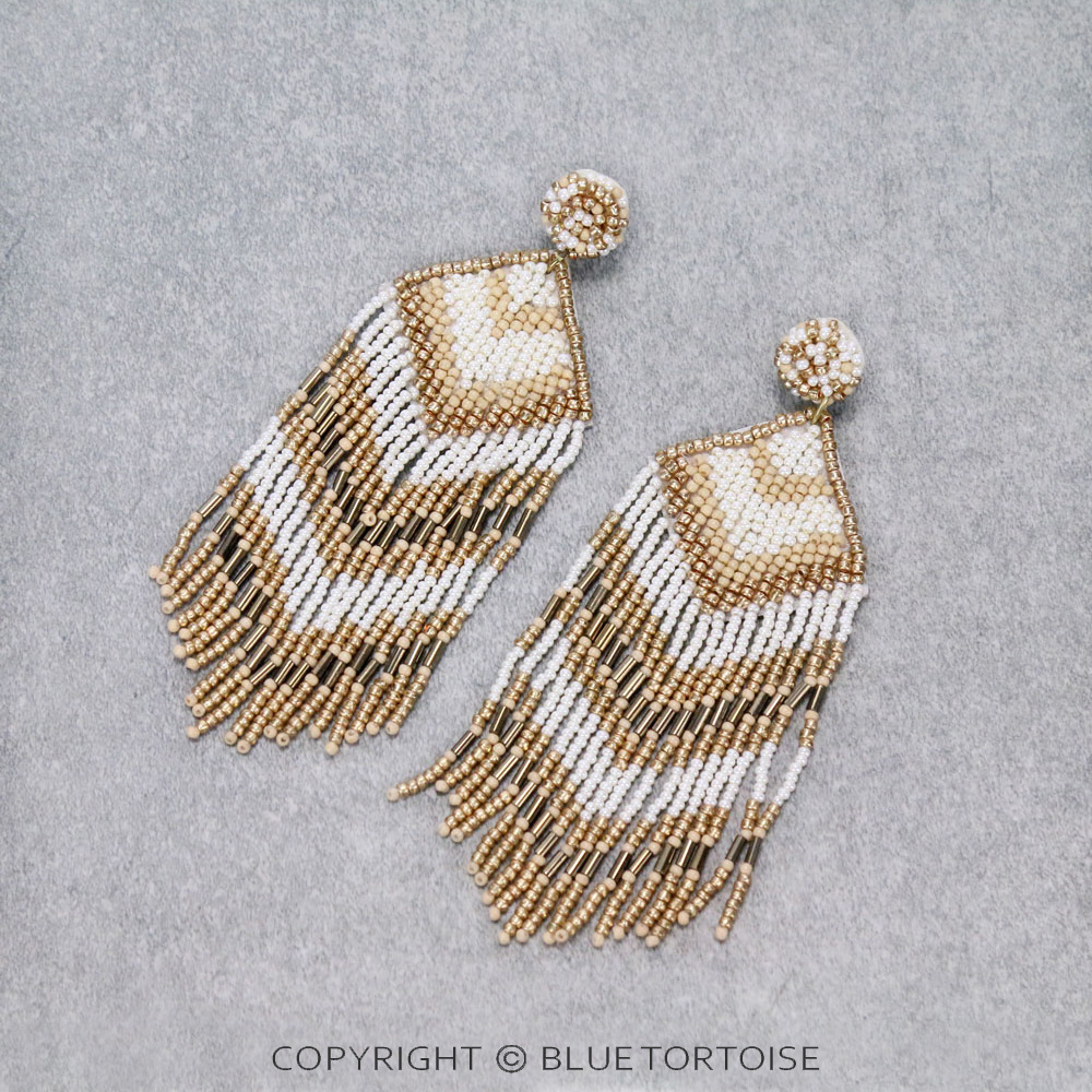 Beaded Tassel Fringe Stud Earrings